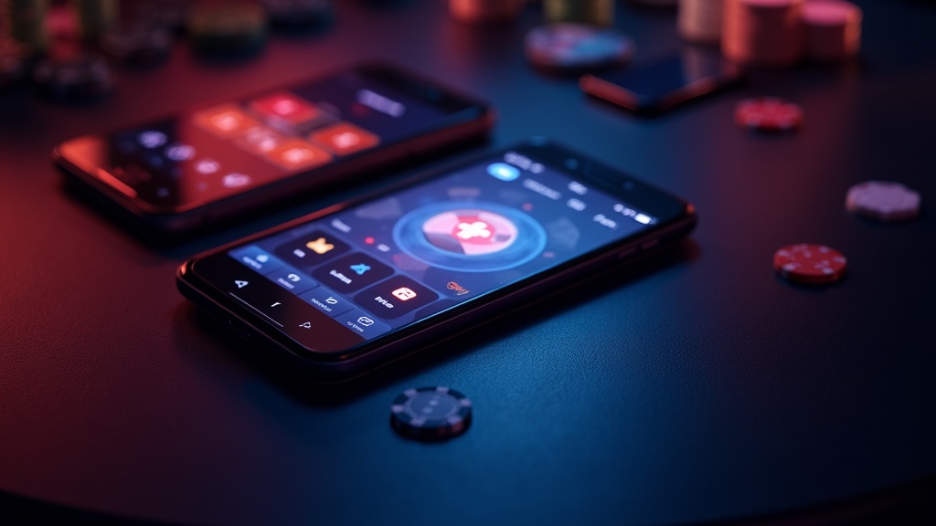 Android- und iPhone-Smartphone mit Casino-App in dunkler Atmosphäre