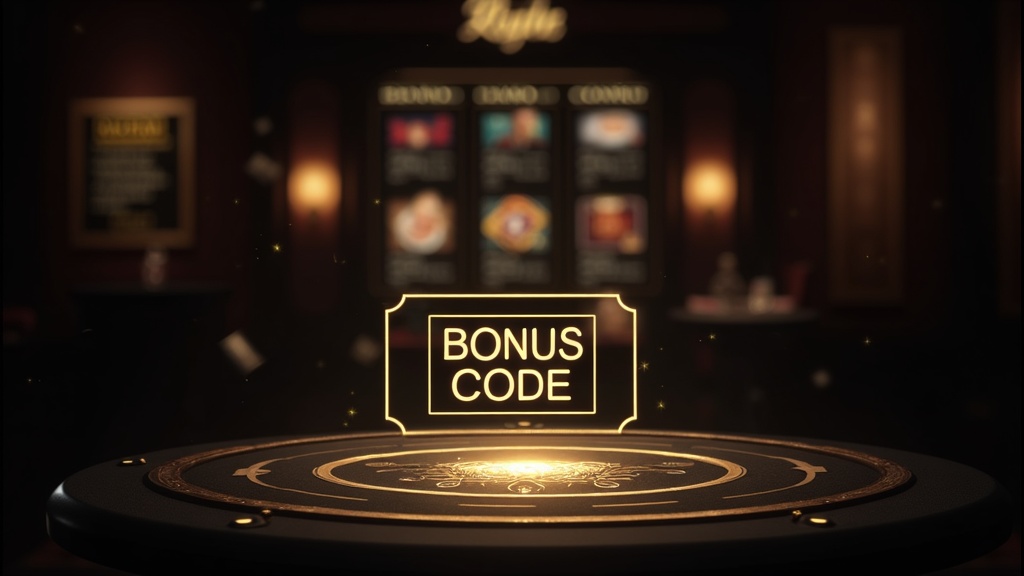 Bonuscode mit Bedingungen auf einem dunklen Casino-Bildschirm