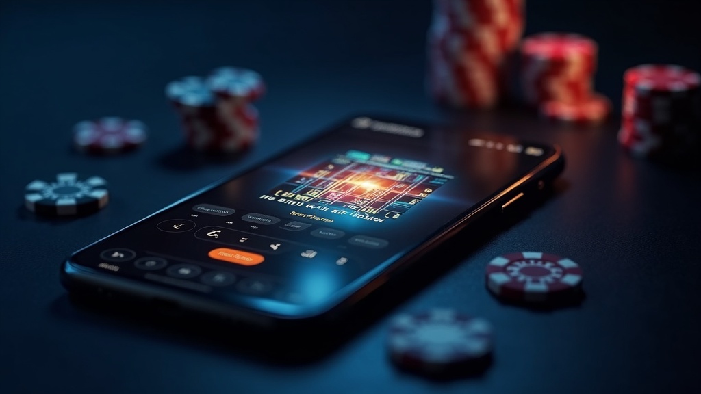 Smartphone mit Casino-Web-App im Browser auf dunklem Spieltisch